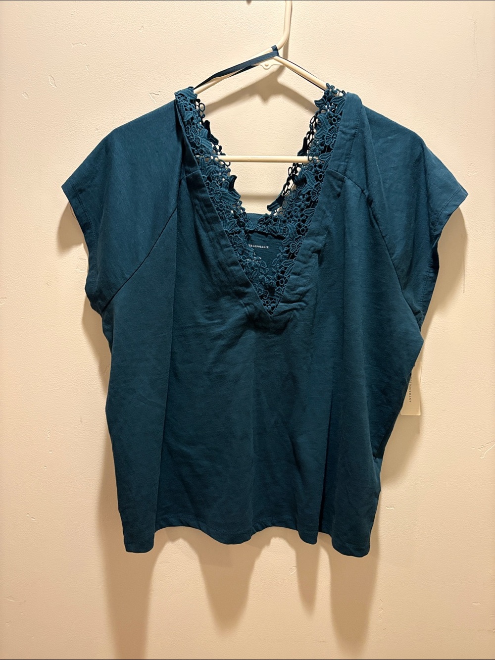 Women's Teal Lace-Trim V-Neck Top